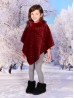 Kids Soft Faux Fur Poncho W/  Zig-zag Pattern and Faux Fur Neckline (3-7 Years Old) 